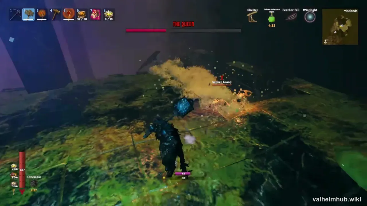 A Seeker brood add with its enemy nameplate up inside a ring of fire